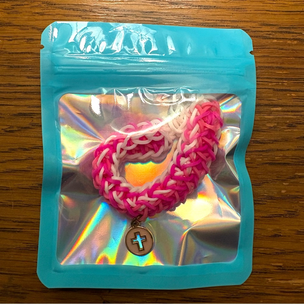 Pink and White Bracelet with Charm